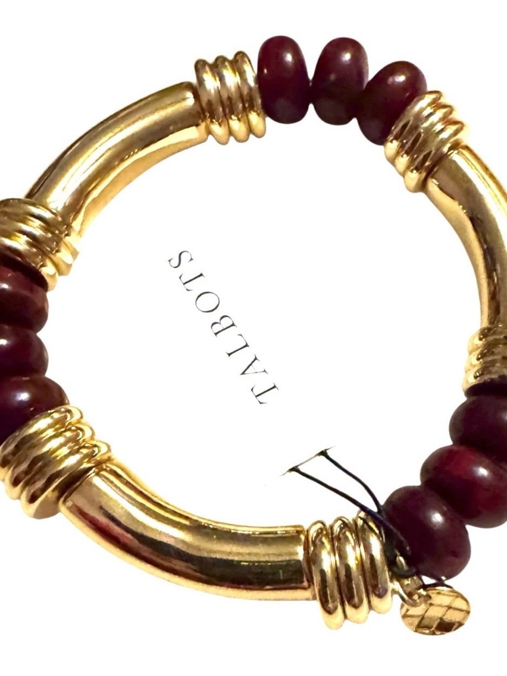 Talbots Gold-Tone and Burgundy Stone Chunky Stretch Bracelet, NWT